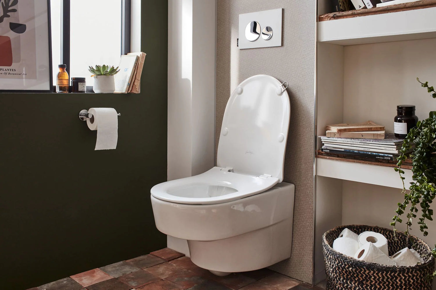 Déroule Papier Toilettes Motif Floral ou Porte Papier Hygiénique sur Pied  en Fer Patiné Gris 14x21x69cm